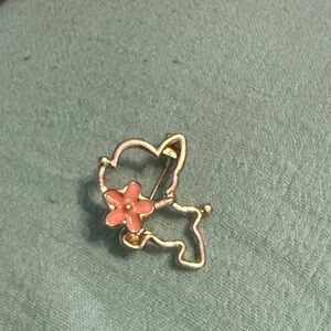 Gold French Bulldog Brooch with Pink Flower